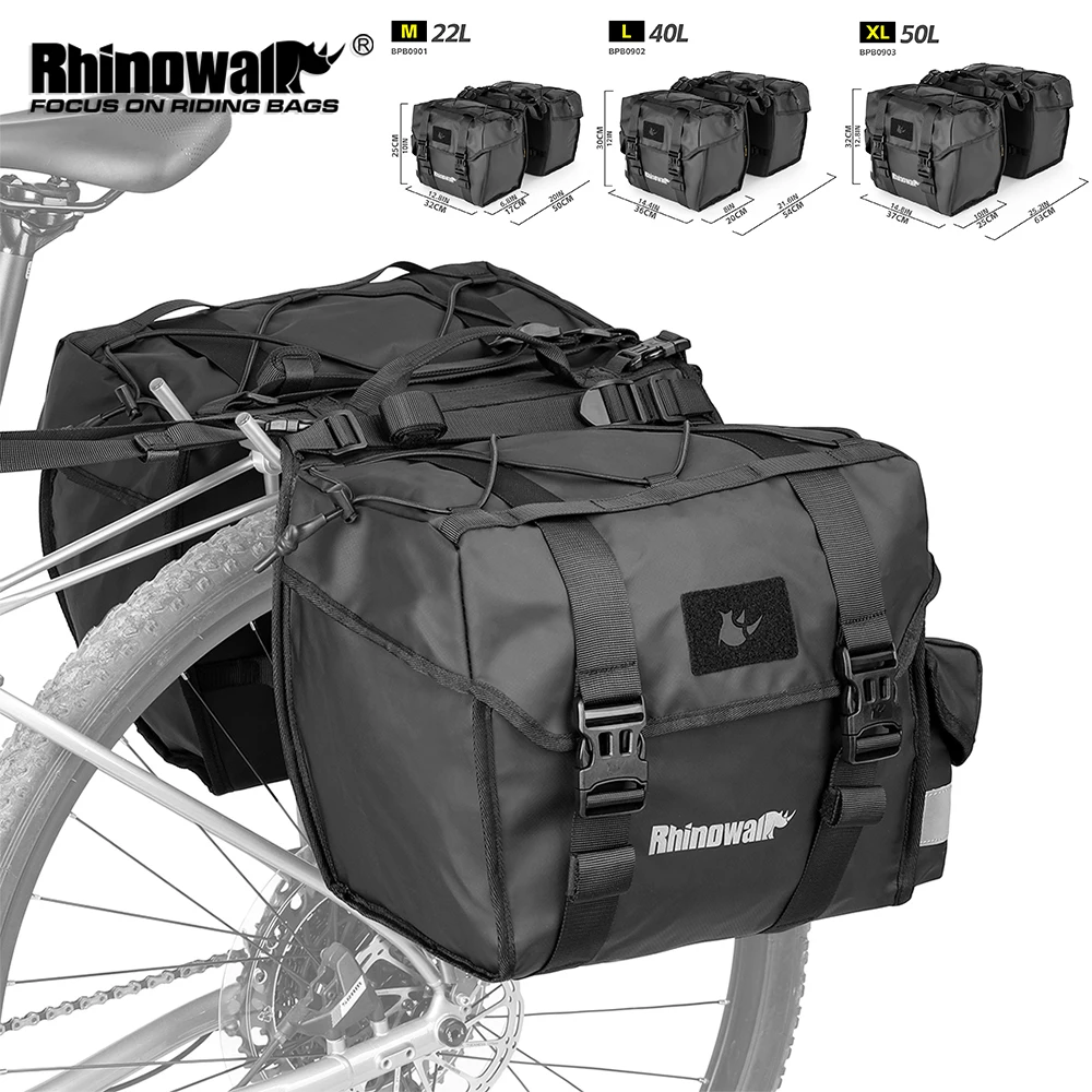 

Rhinowalk Bicycle Side Pannier Bag 22-50L With Rain Cover Bike Rear Rack Trunk Luggage Saddle Bag Cycling Travel MTB Accessories