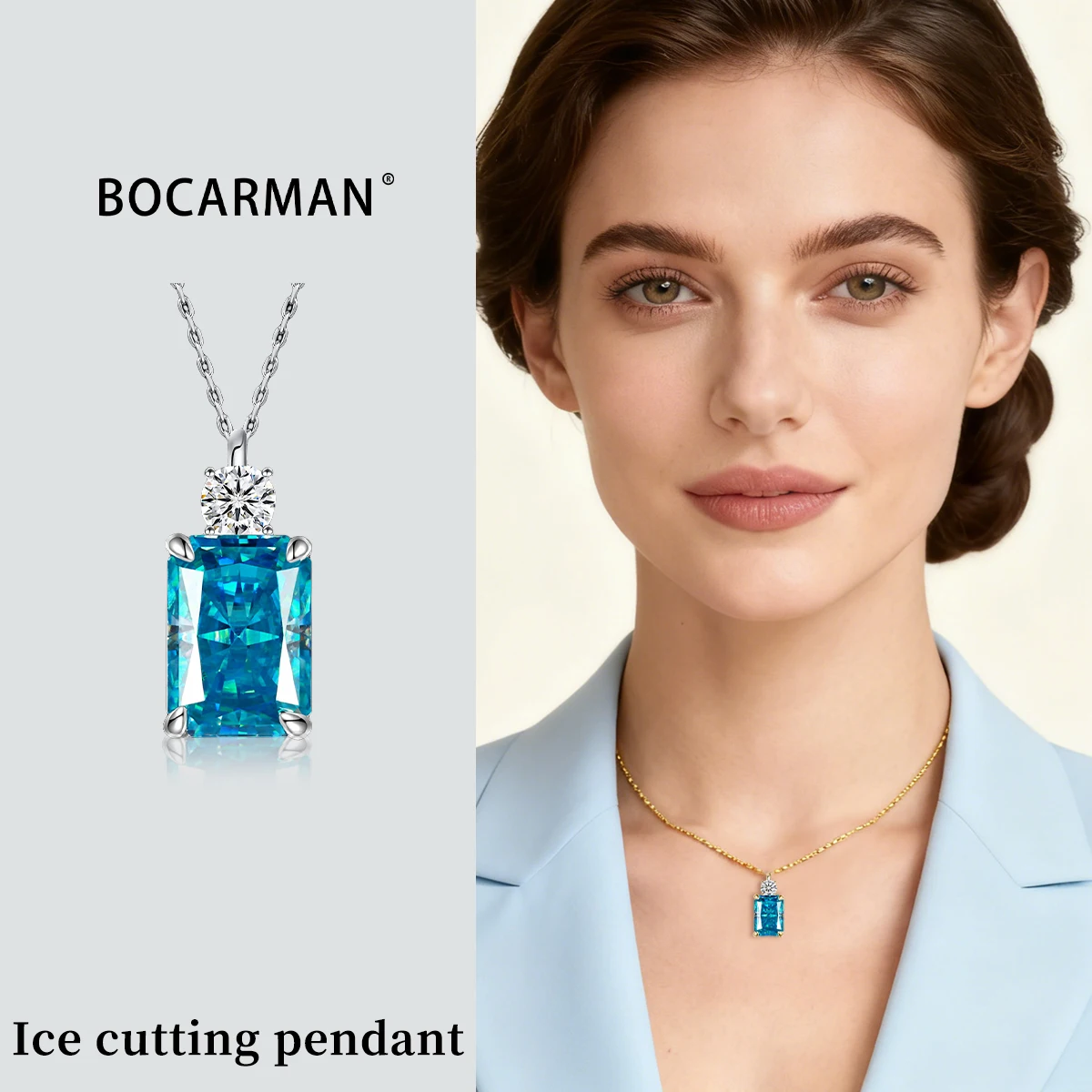 

Серебряное колье BOCARMAN S925 с прямоугольным цирконом, имитирующим бриллиант, синий топаз, ювелирное украшение для женщин