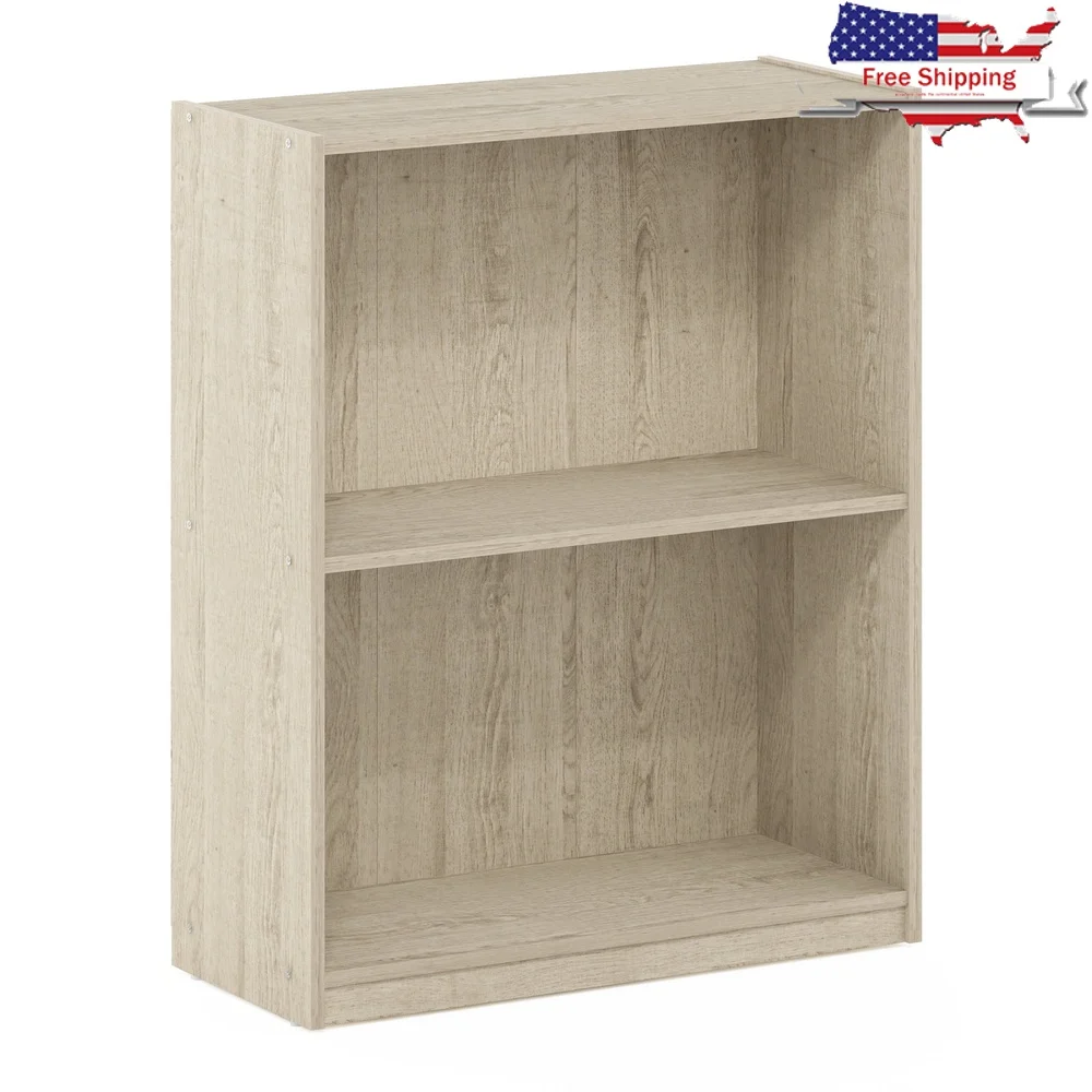 

Durable 2-Tier Open Shelf Bookcase Modern Composite Wood Storage Unit Easy Assembly Home Office Small Spaces