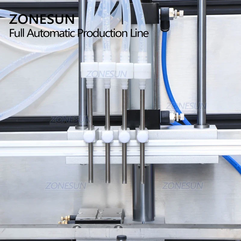 ZONESUN Full Automatic Four Heads Liquid Round Bottle Filling Capping And Labeling Machine Line With Inkjet Printing Machine