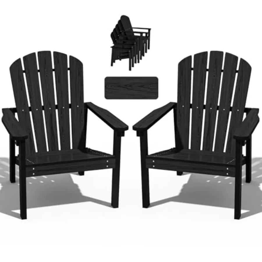 Compact Stackable Adirondack Chairs Set of 2, HDPE for outdoor use, beige, weather-resistant and eco-friendly