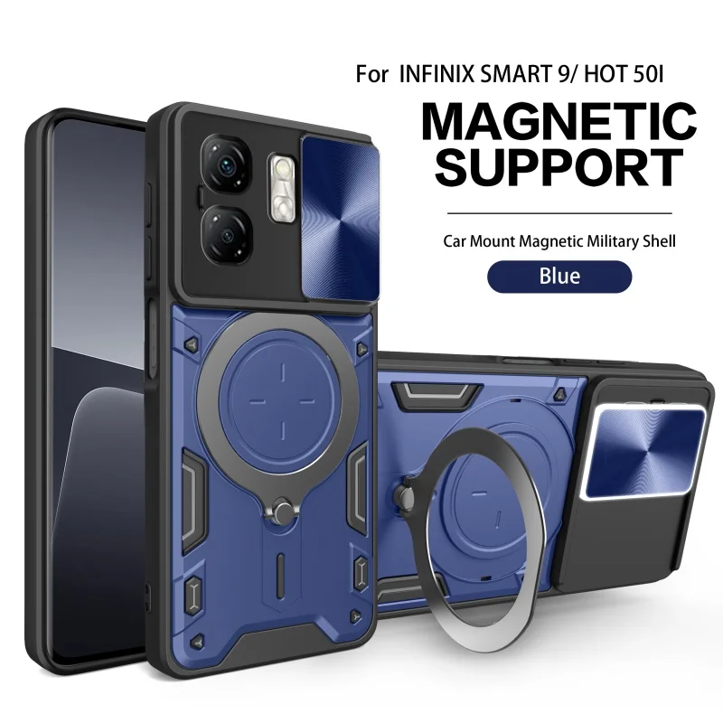 

For Infinix Hot 50i X6531 Case Slide Camera Lens Protect Armor Phone Case For Infinix Hot50 i 2024 Ring Holder Stand Back Cover