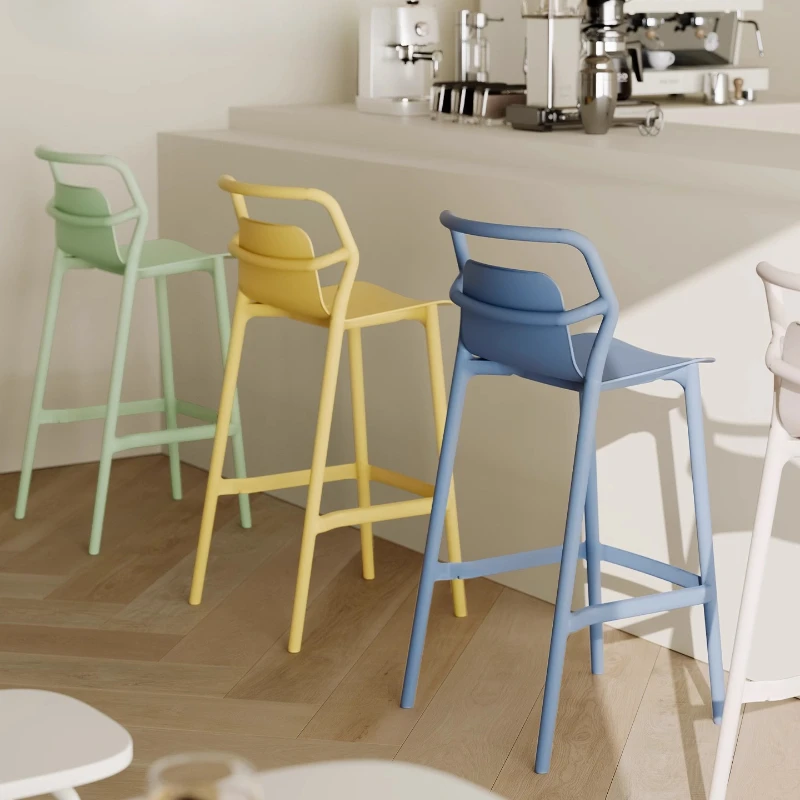 Designer Style Bar Stools Thickened Plastic Counter Height Chairs Dopamine Stackable Stools for Kitchen Island Reception Seating