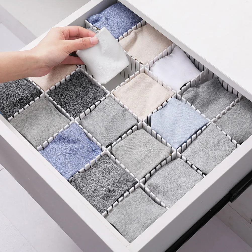 12Pcs DIY Adjustable Drawer Dividers Plastic Sub-Grid Drawer Separators for Home Office Kitchen Bathroom Dresser Vanity Socks