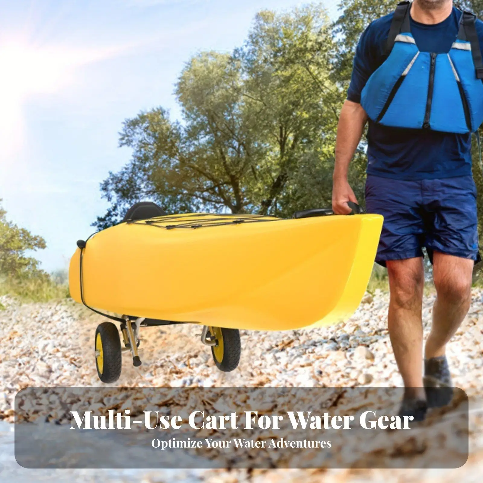 Easy Load Folding Kayak Trailer for Canoe and Small Boat with Kickstand Puncture Proof Tires and Scratch Resistant Foam