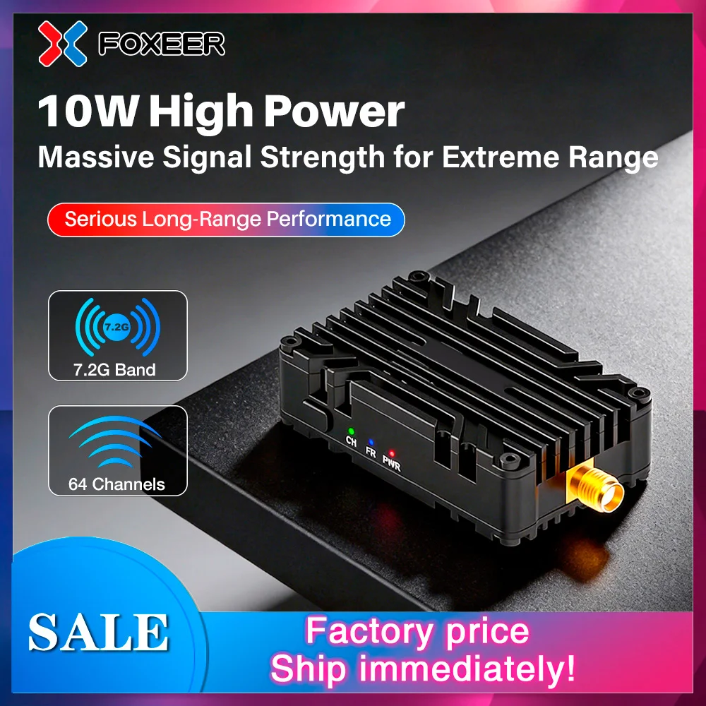 Foxeer Reaper Infinity 7.2G 10W VTX 64CH Adjustable Power Built-in Fan Microphone 9-36V PIT Mode for Long Range FPV RC Drone