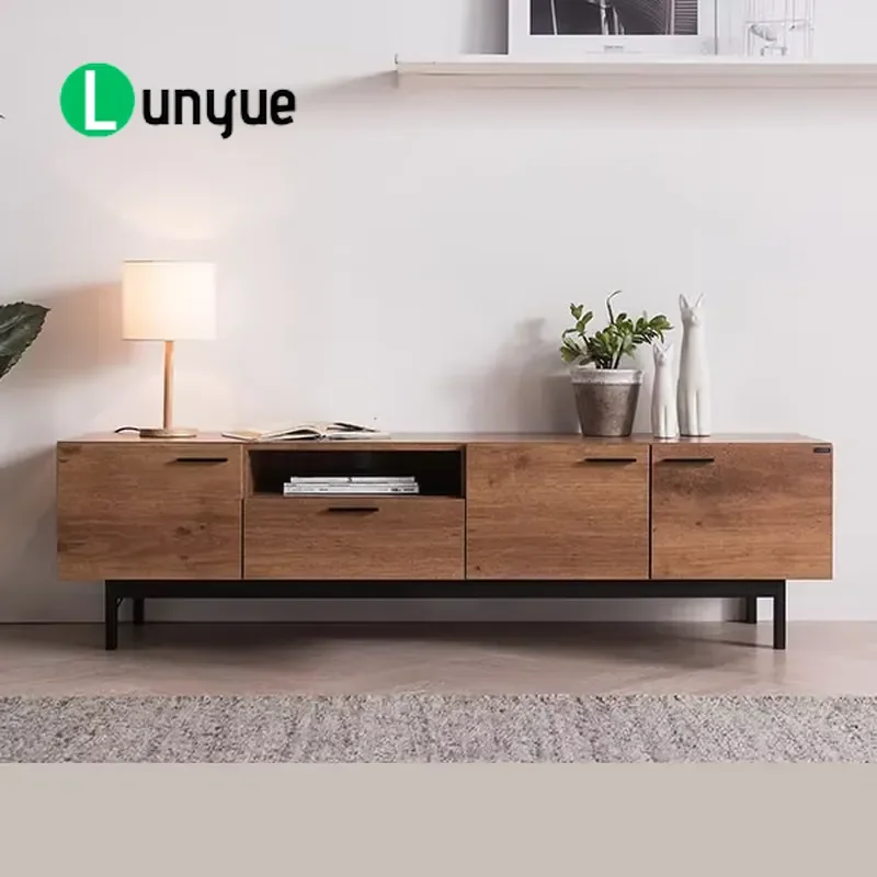 Solid Wood TV Cabinet and Coffee Table Combo Nordic Industrial Style Multi-functional Furniture for Small Apartment Living