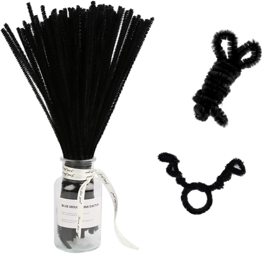 Pipe Cleaners, 300pcs Pipe Cleaners Black, 11.8 Ins Pipe Cleaners Craft, Chenille Stems, Great for DIY Arts and Crafts Projects