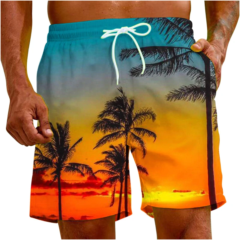 2024 Summer Fashion Men's Beach Shorts Coconut Tree 3d Print Hawaii Holiday Party Casual Blouse Womens Clothes Streetwear Tops