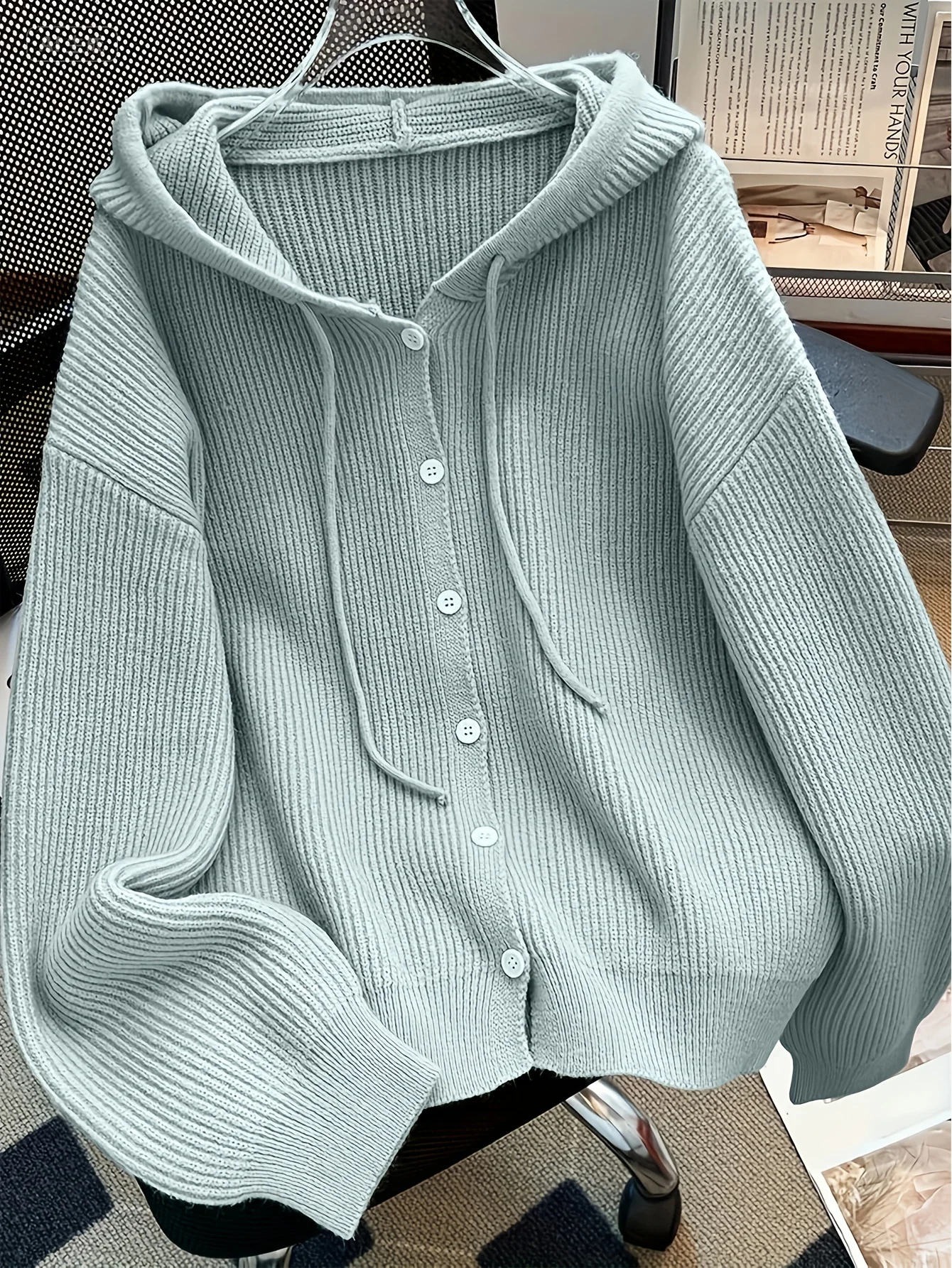 

New Arrival Casual Women Button Front Hooded Knit Cardigan Solid Color Thick Warm Soft Elegant Autumn Winter Daily Outerwear