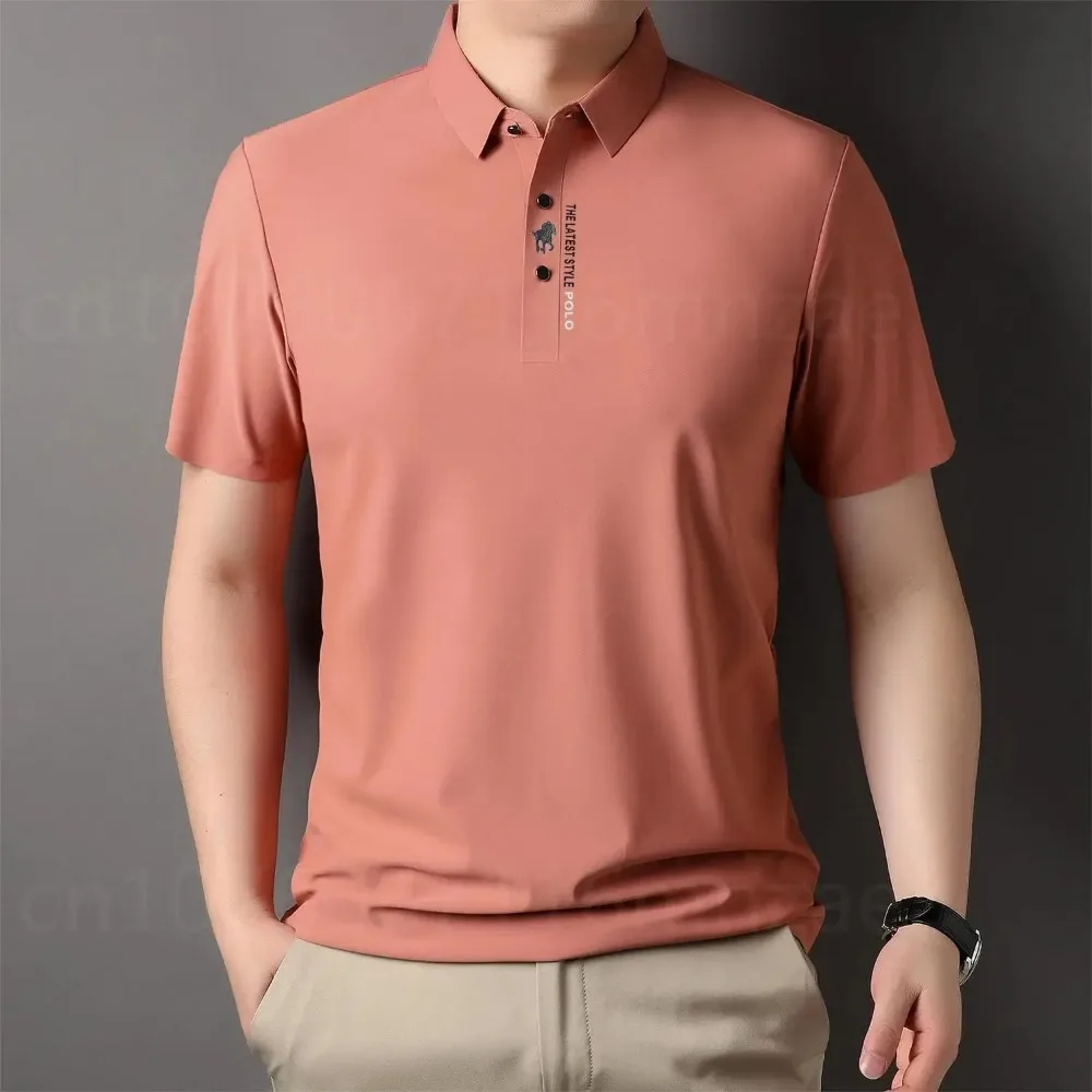 Brand Printed Polo Shirts Men Short Sleeved 2024 Summer Embroidery Business Seamless Ice Silk Breathable Special Offer Wholesale