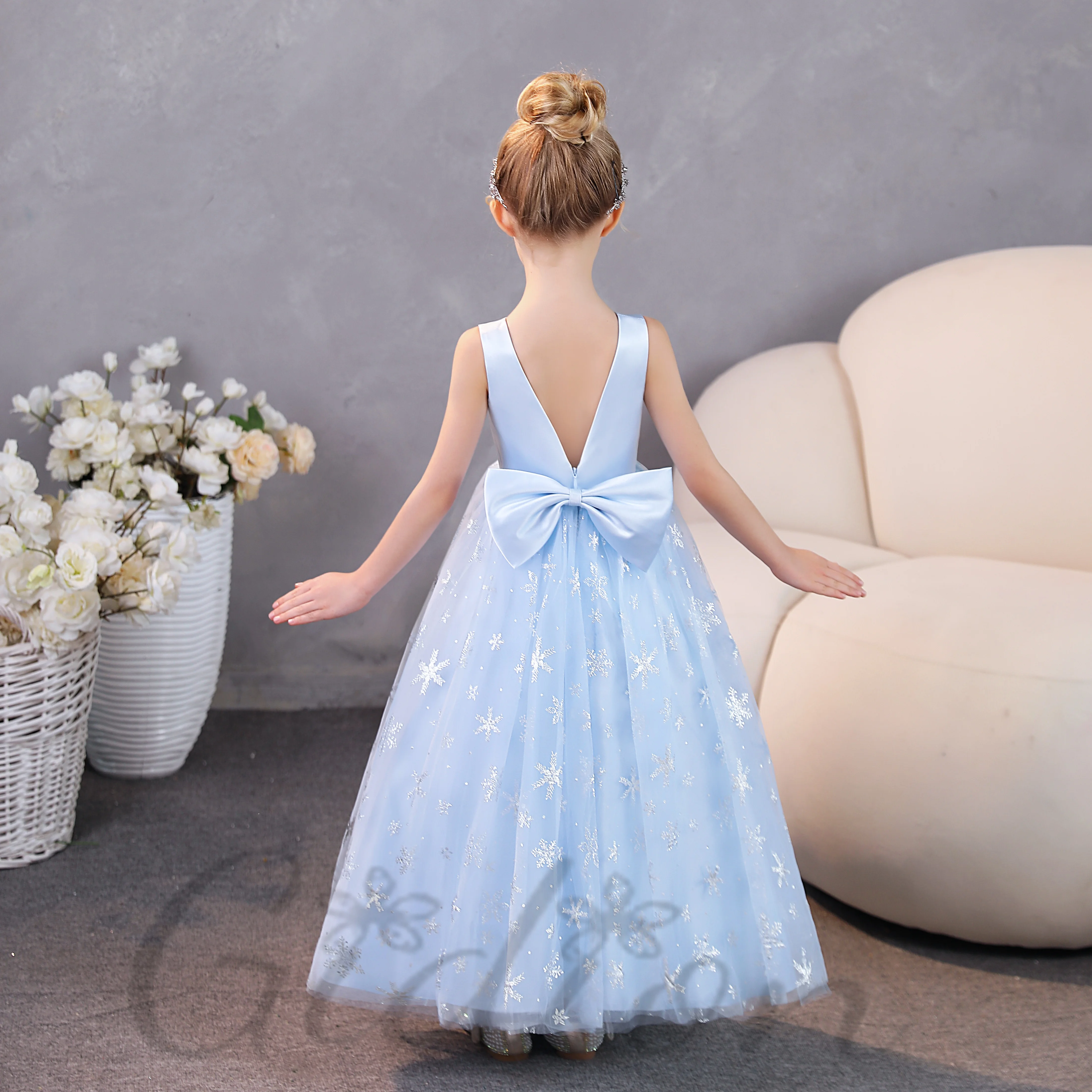 Satin Princess Flower Girl Dress For Kids Wedding Ceremony Prom Night Banquet Evening-Gown Ball Birthday Party Show Celebration