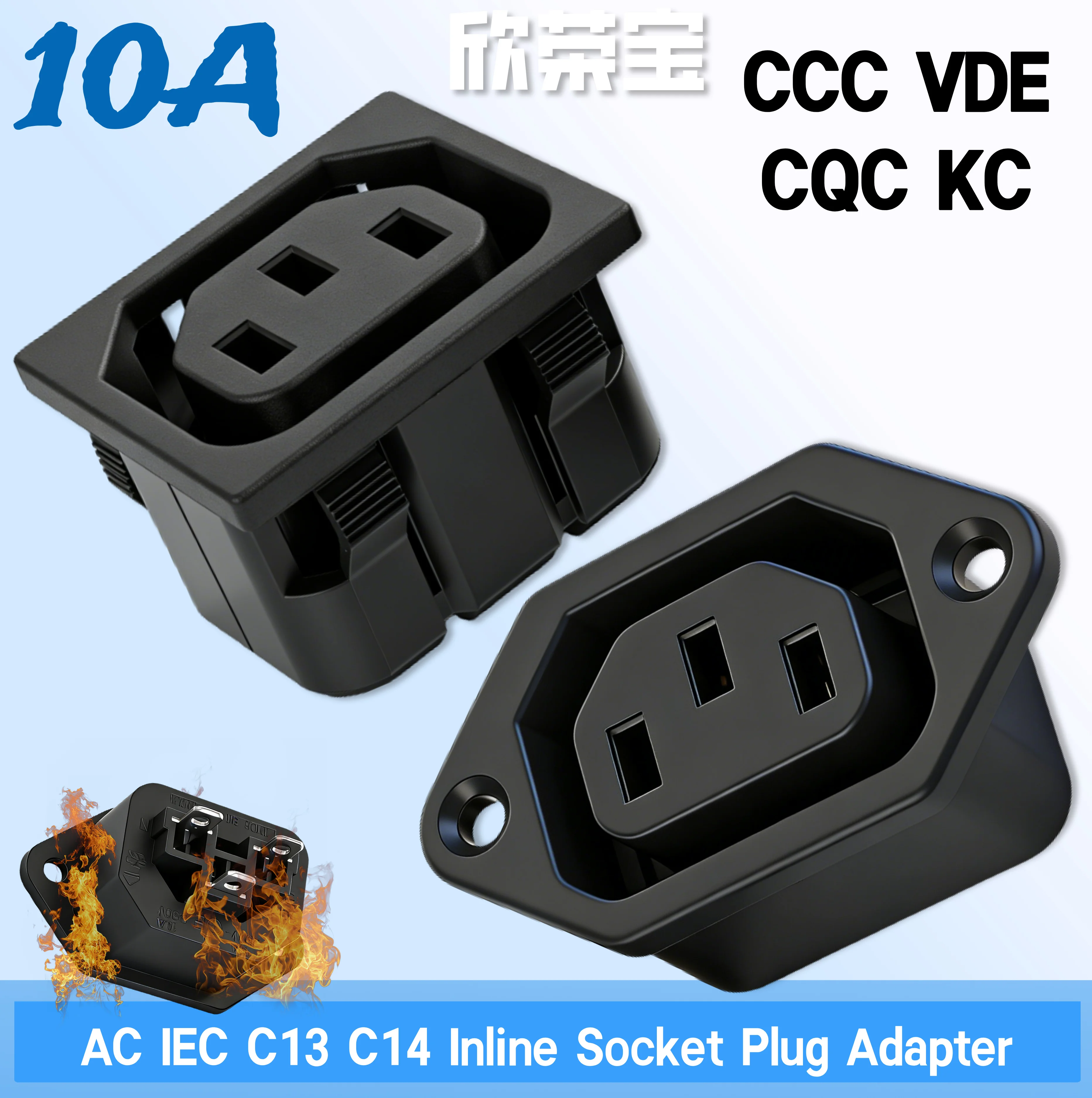C13Female 10A/250V 3PIN AC IEC C13 C14 Inline Socket Plug Adapter Mains Power Connector Power Supply Output Outlet CCC UL VDE KC