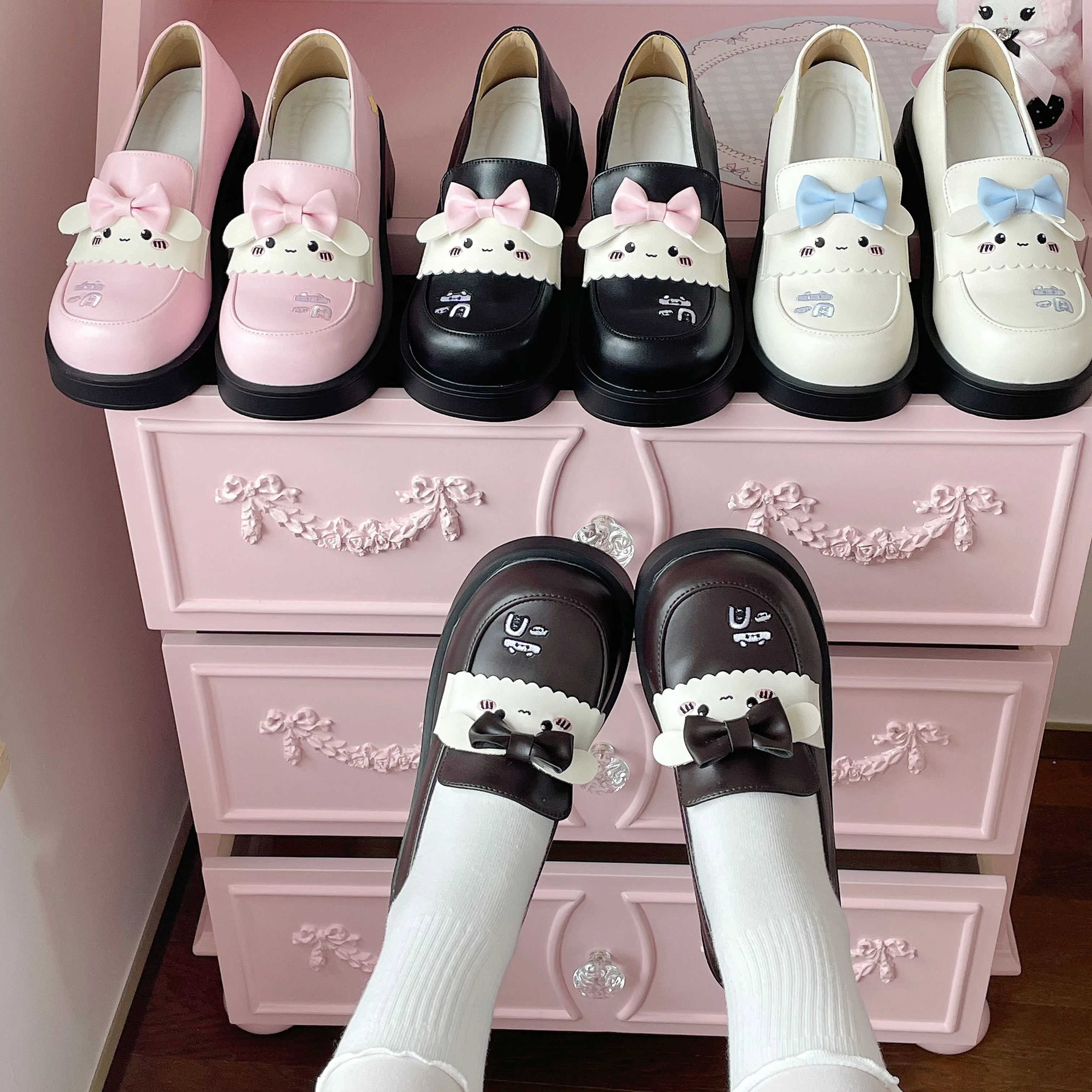 

Japanese Lolita JK Women's Shoes Mid Heel Flat Pumps Cute Uniform High School Kawaii Platform Leather Mary Jane Shoes