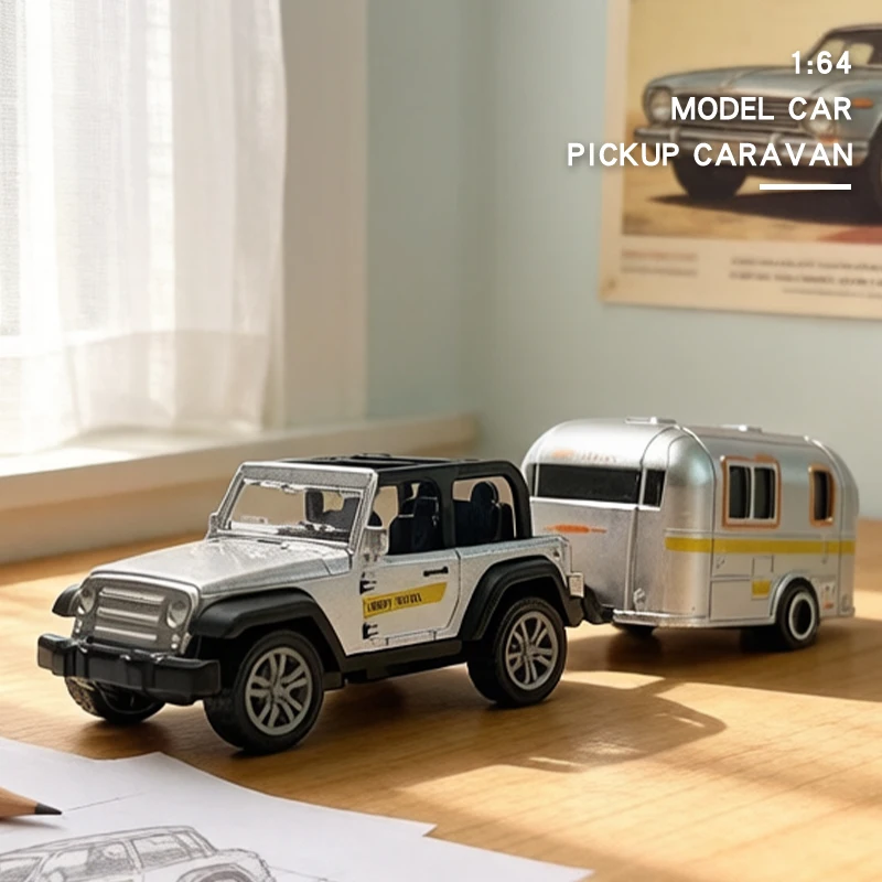 

1:64 Alloy Diecast Pickup Caravan Car Model Classic Pull Back Car Miniature Vehicle Replica For Collection Gift
