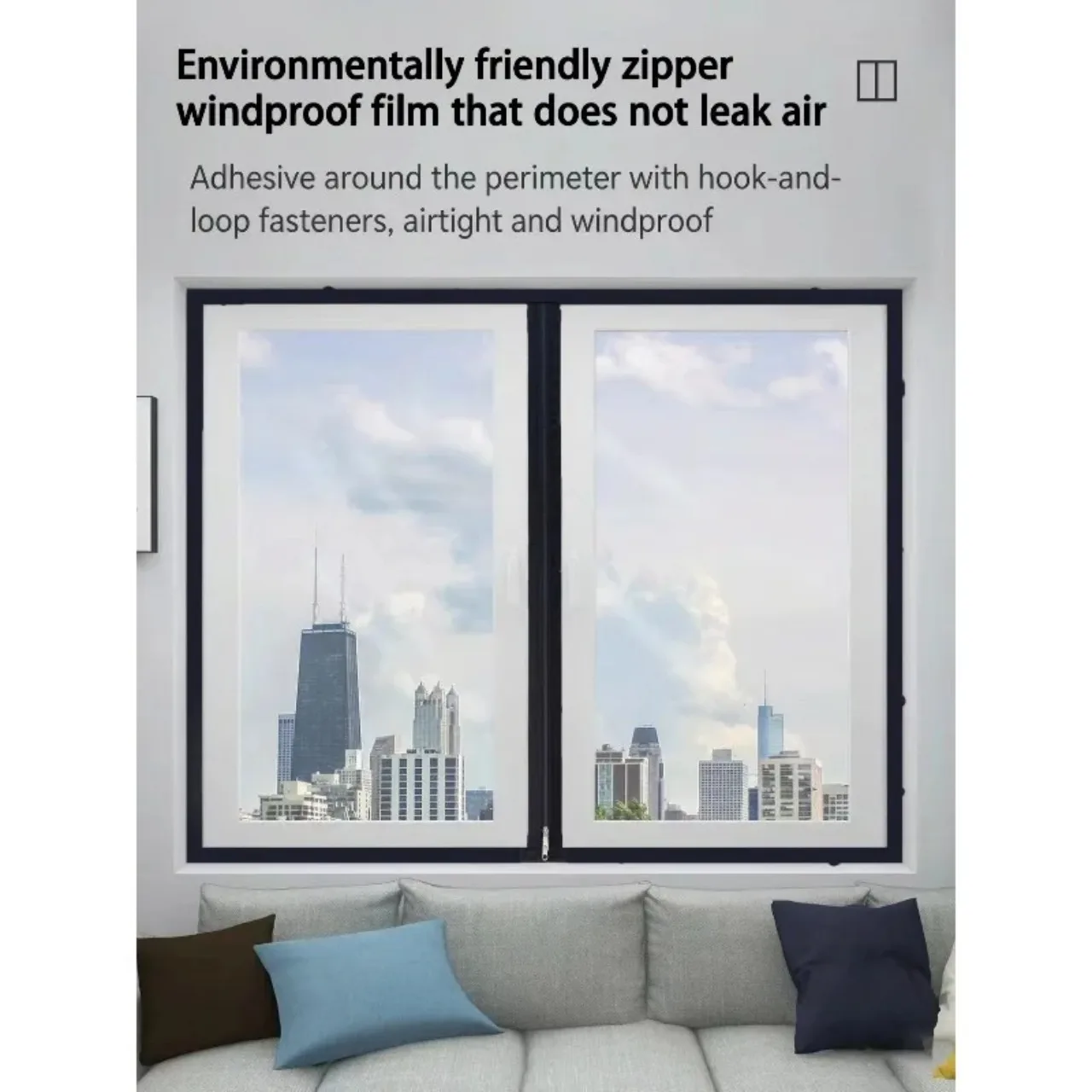 Window Windproof and Warm Plastic Film, Cold Proof Transparent Plastic Film, Sealed Self-adhesive Zipper Insulated Curtains