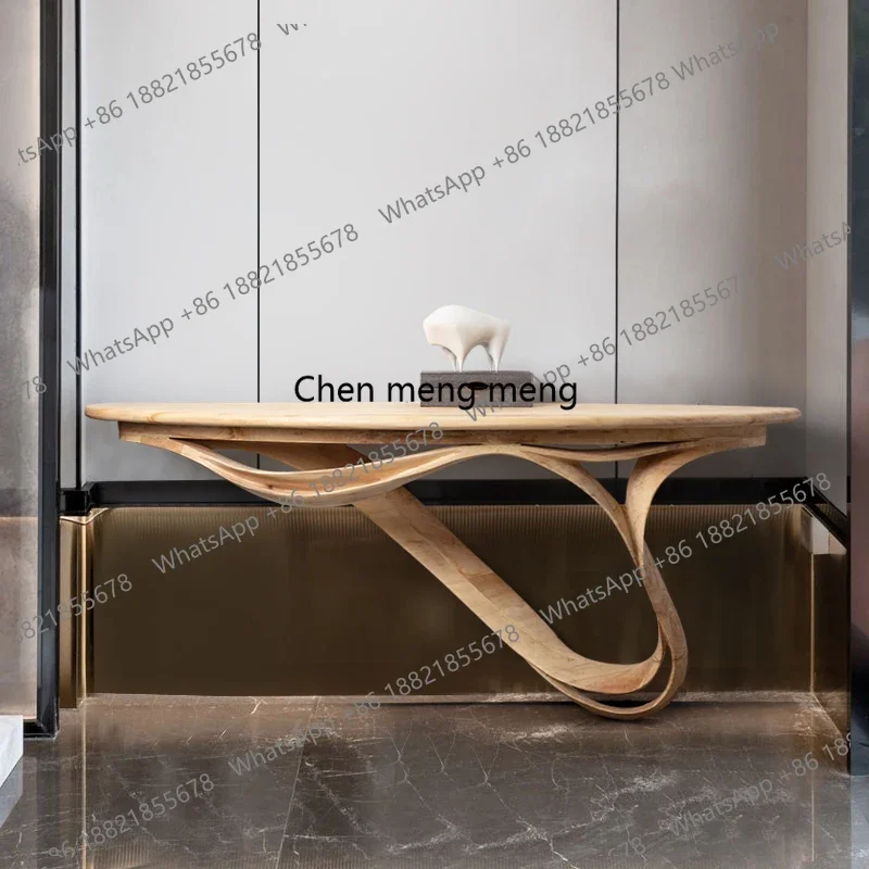 Wabi Sand Wind Creative Bending Solid Wood Entry Entrance Table Model Room Against the Wall Strip Entrance Platform