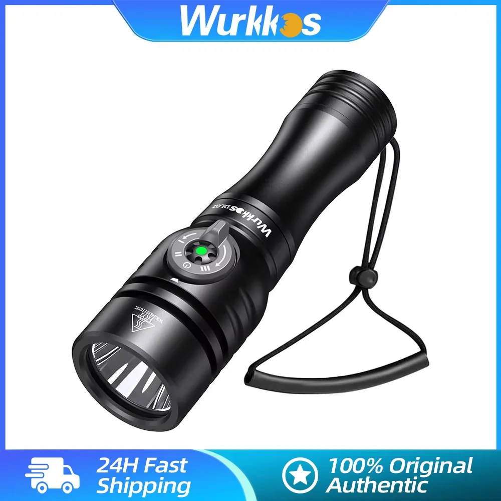 

Wurkkos DL02 Professional Diving Flashlight 3000LM Work Light 21700 Battery Lamp Underwater Lantern with Rotary Magnetic Switch