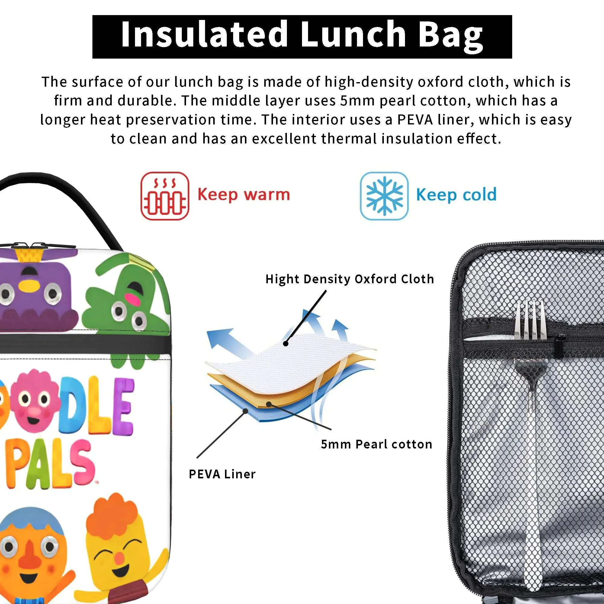 Ich! Noodle & Pals Zubehör Isolierte Lunchtasche für die Aufbewahrung von Lebensmittelboxen im Büro, tragbare Kühlboxen, Thermo-Lunchboxen – Detail 5