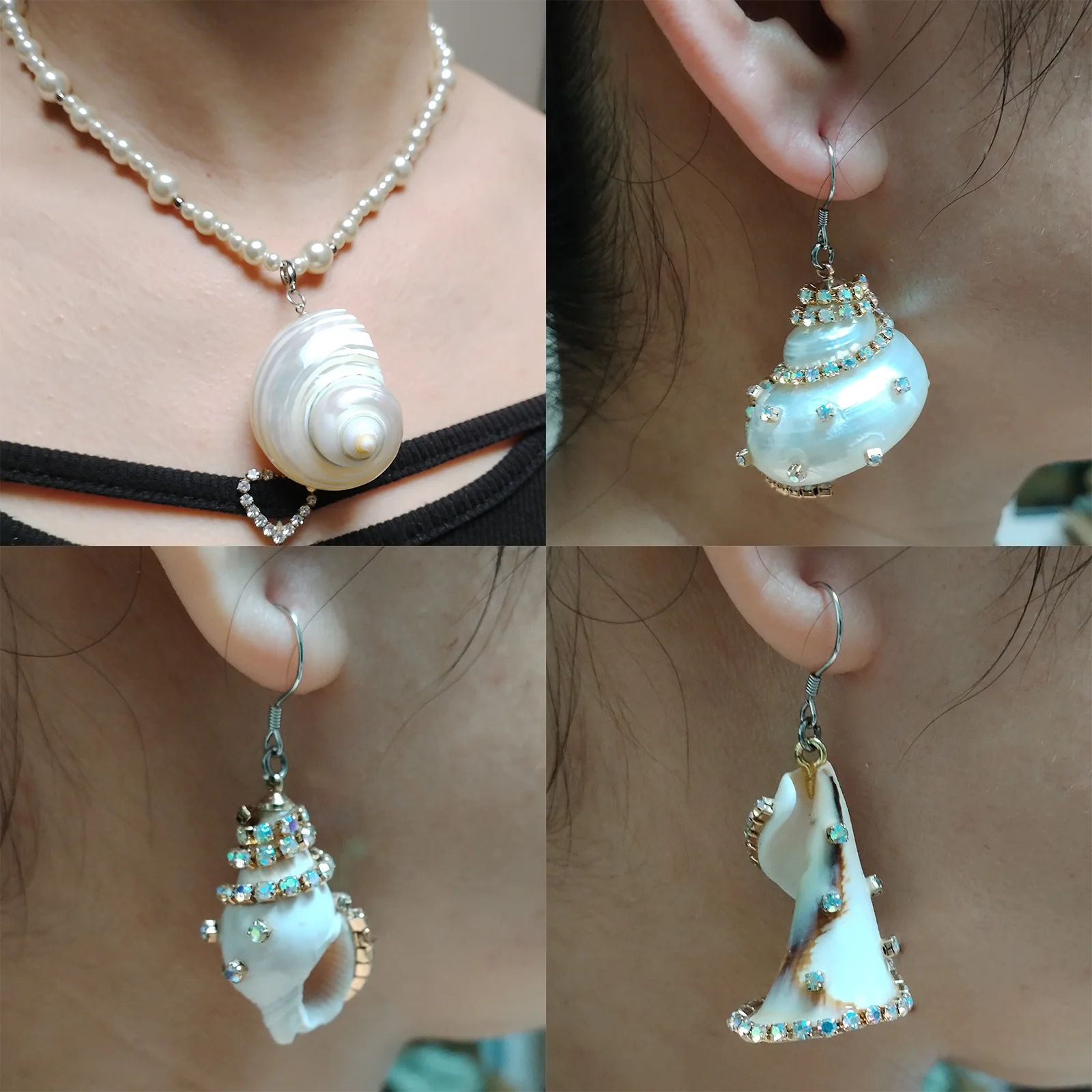 

Natural Seashell Conch Pendant Necklace Earring Ocean-Style Accessories Necklace Adjustable DIY Jewelry Gifts for Women
