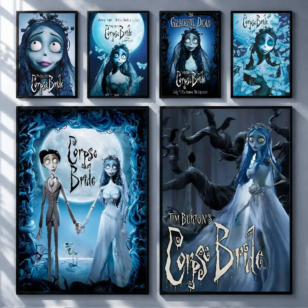 Gothic Movie Corpse Bride Posters Premium Self-Adhesive No Residue Wall Sticker for Home Office Bar Decor