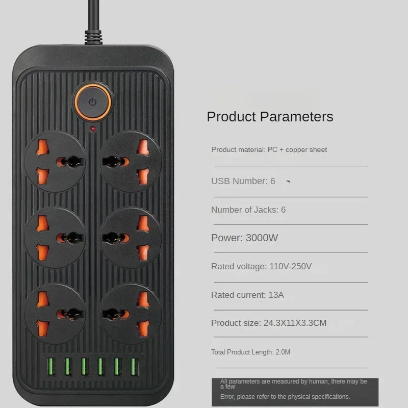 

Удлинительная розетка с предохранительным выключателем, удлинитель для офиса и дома, вилка стандарта Великобритании, США, 3000 Вт, 2 м, кабель с защитой от перегрузки, USB 230 В