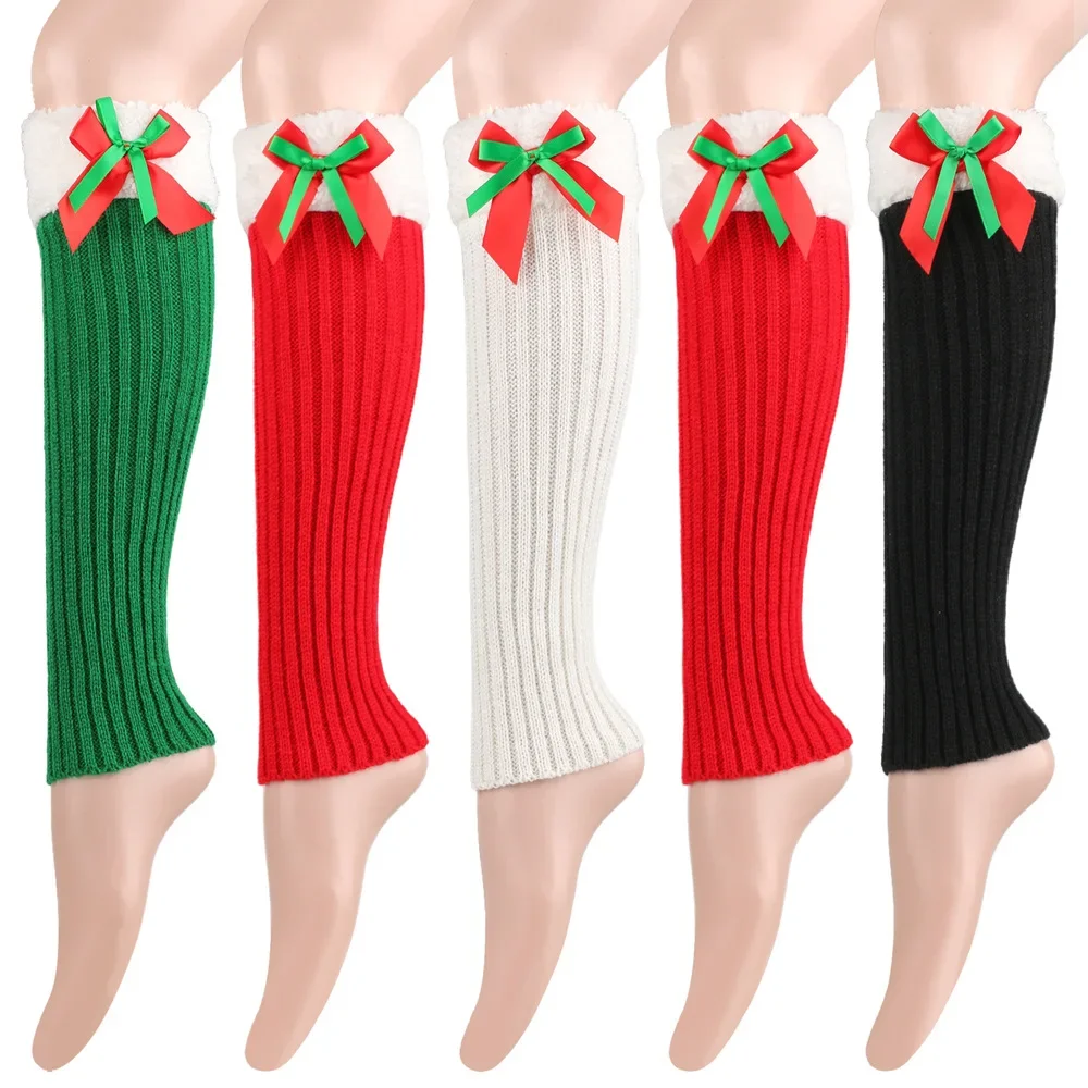 Plush Christmas Socks, Plush Warm Knit Pile Socks, Leg Guards, Foot Warmers, Butterfly Knot Yarn Socks