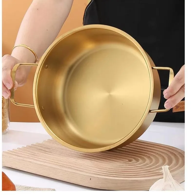 1PC Korean Instant Noodle Pot Bowl Stainless Steel Soup Pot Induction Cooker One Person Food Korean Ramen Pot