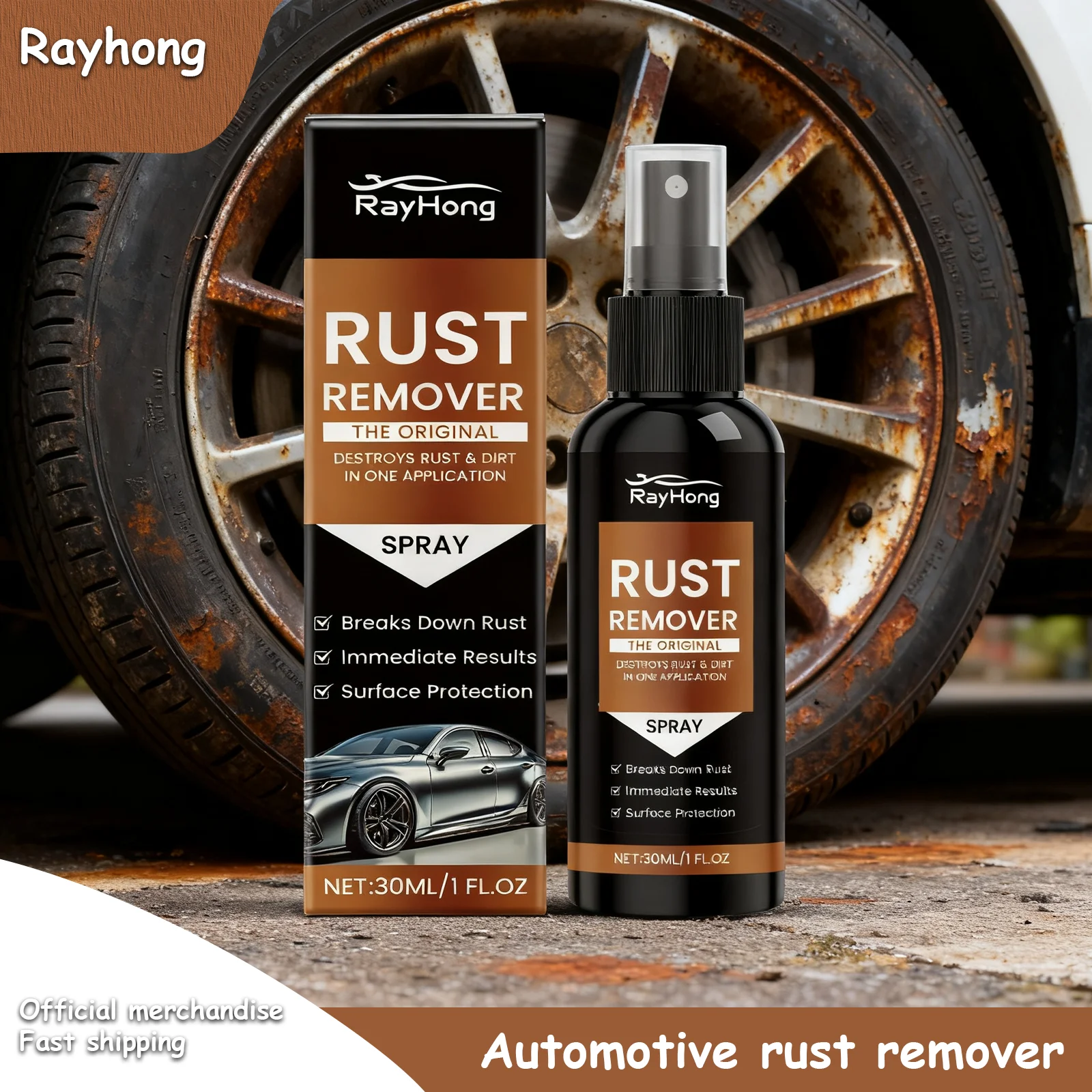 Rayhong Car Rust Removal Spray for Metal Parts - V Cleaning First Gloss Refurbishment Maintenance Solution