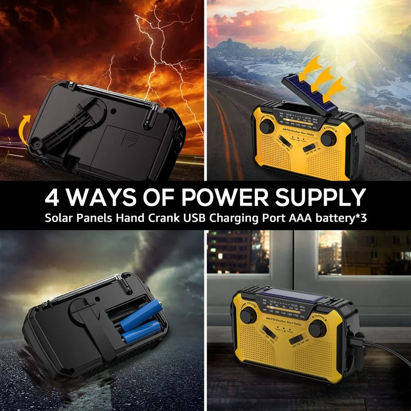Hand Crank Solar Radio, AM/FM Weather Radio With LED Flashlight, USB Phone Charger,SOS Alarm,Use For Emergency, Outdoor