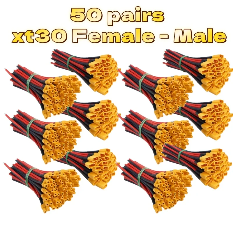 

50 пар штекеров XT30 «папа» и «мама» 16AWG, подходящих для литий-полимерных аккумуляторов с фиксированным крылом, пульт дистанционного управления для дрона FPV