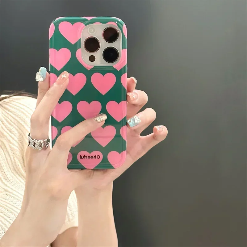 Cute Love Heart IMD Phone Case for iPhone 16 15 14 13 12 11 Pro Max XS XR XSMax 6 7 8 Plus Glossy HD Hard PC Cover
