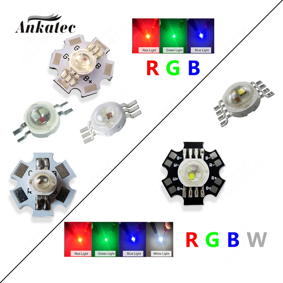 RGB RGBW LED Lamp Beads 10PCS 1W 3W High Lumen Dimmable Changing Colorful Color with 20mm Board for DIY Spotlight Stage