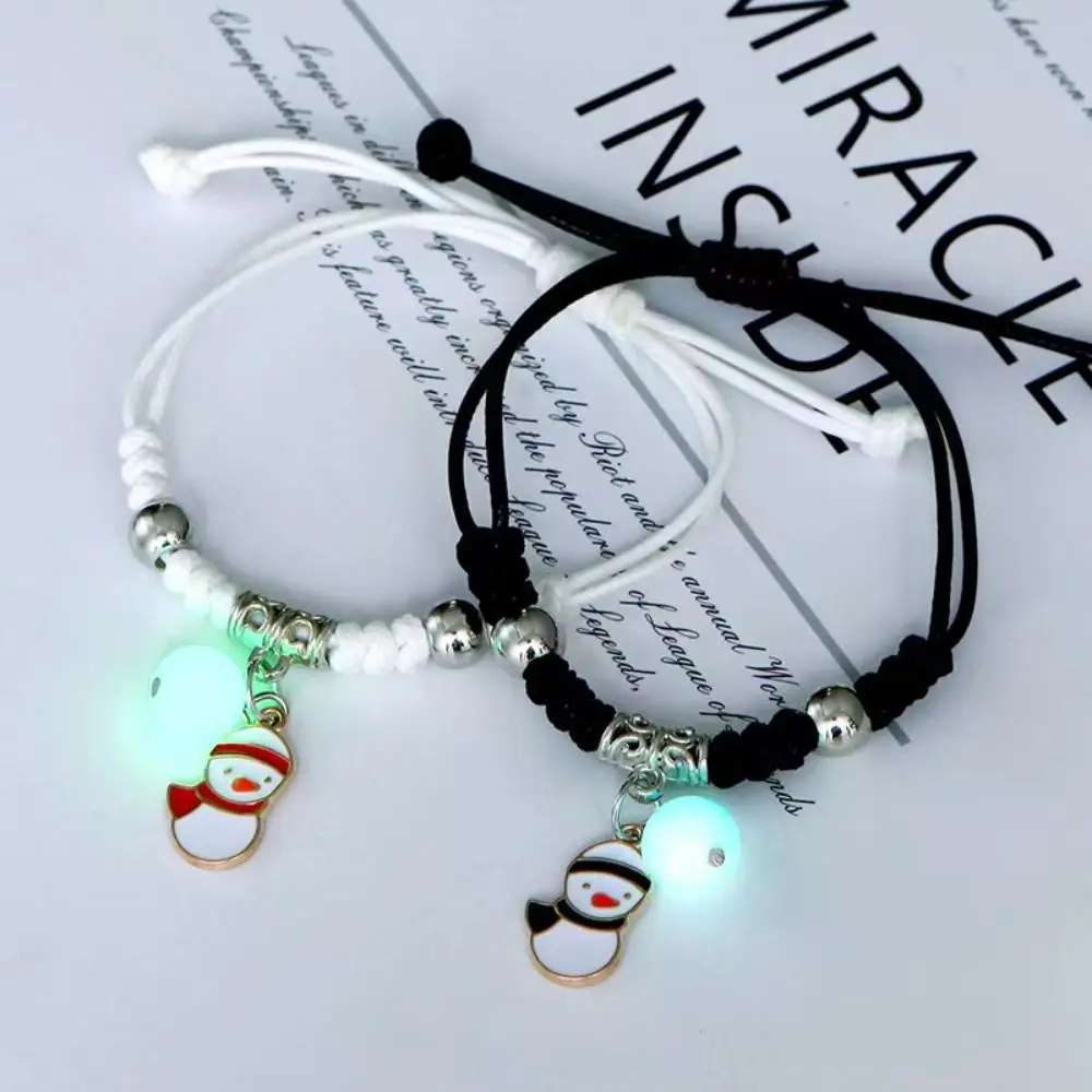 2Pcs Adjustable Luminous Beads Couple Bracelet Woven Rope Bracelet Jewelry Charms Bracelet Set Heart Key Lock