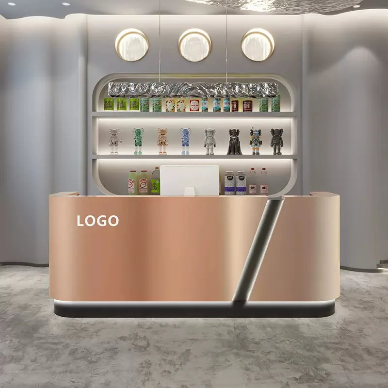 Simple modern light luxury stainless steel checkout page Clothing hairdresser Small bar table Beauty salon Reception desk