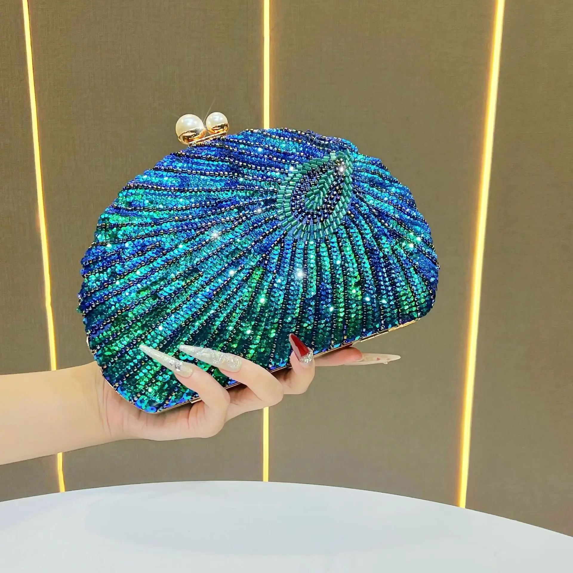 

Женские вечерние сумки с блестками, вечерние кошельки с бисером в форме ракушки, рождественский подарок в китайском стиле