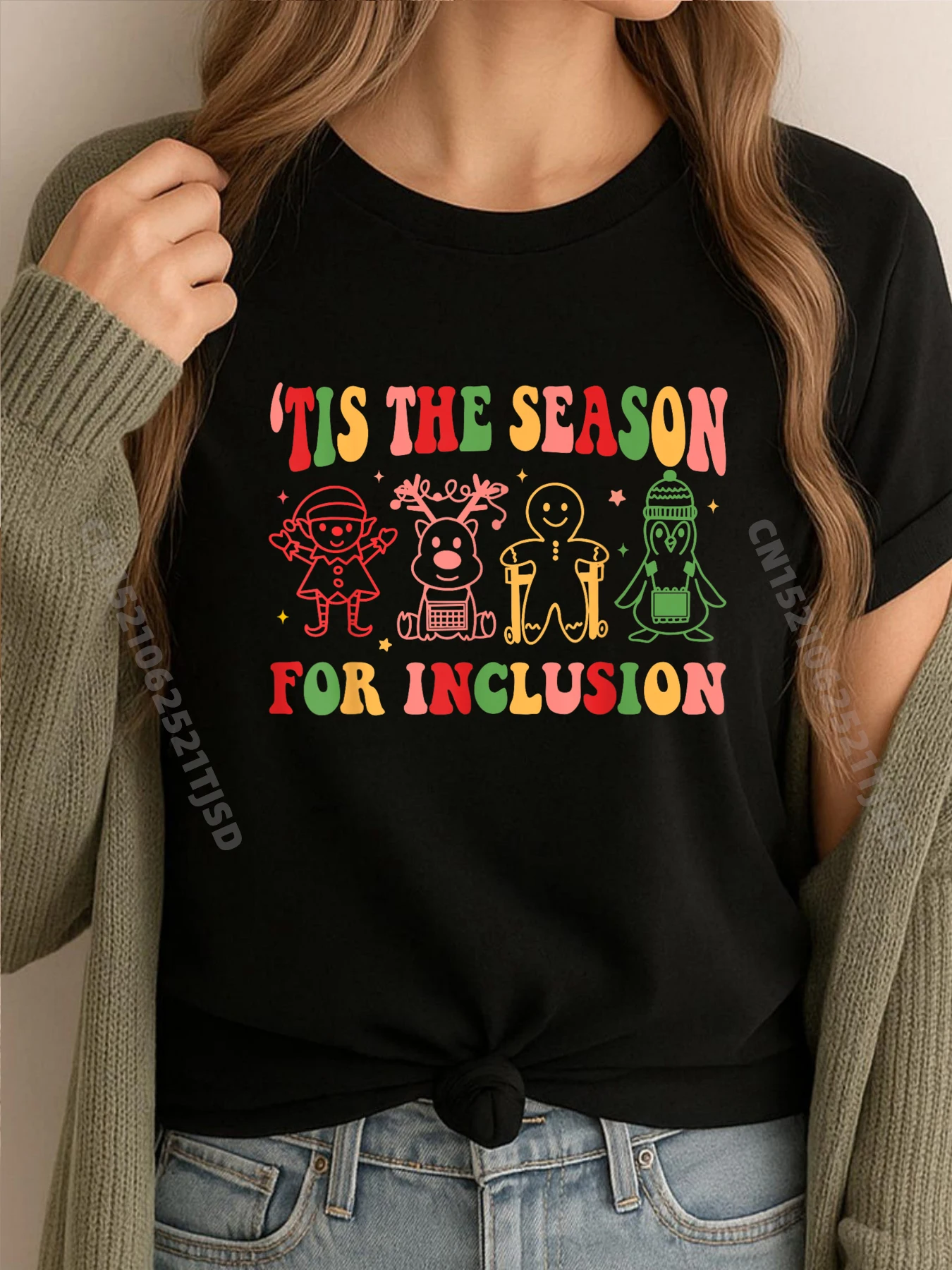 

Рождественская футболка с рисунком, хлопковая удобная футболка с короткими рукавами, футболка большого размера с алфавитом