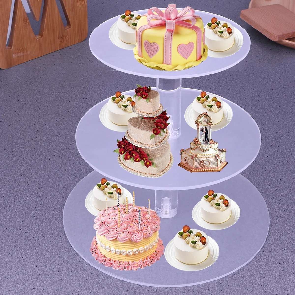 

Round 4 Tier Acrylic Cake Display Stand Stackable Cupcake Holder for Buffet Dessert Table Decoration Candy Bar Serving Tray