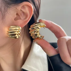 Europe And The United States New Exaggerated Metal Texture Curved Line Earrings Fashion Personality Female Accessories