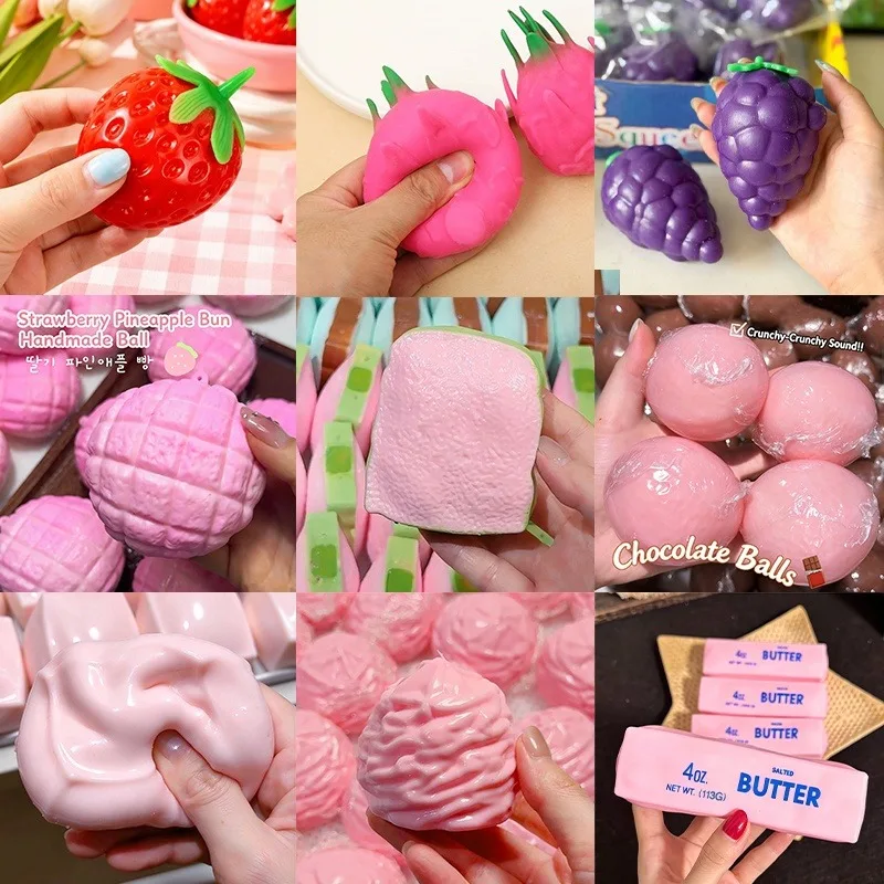Handmade Pineapple Bun Toast Chocolate Pie Building Block Fidget Stress Relief Toy Squeeze Crackling Crunch ASMR Sound for Relax