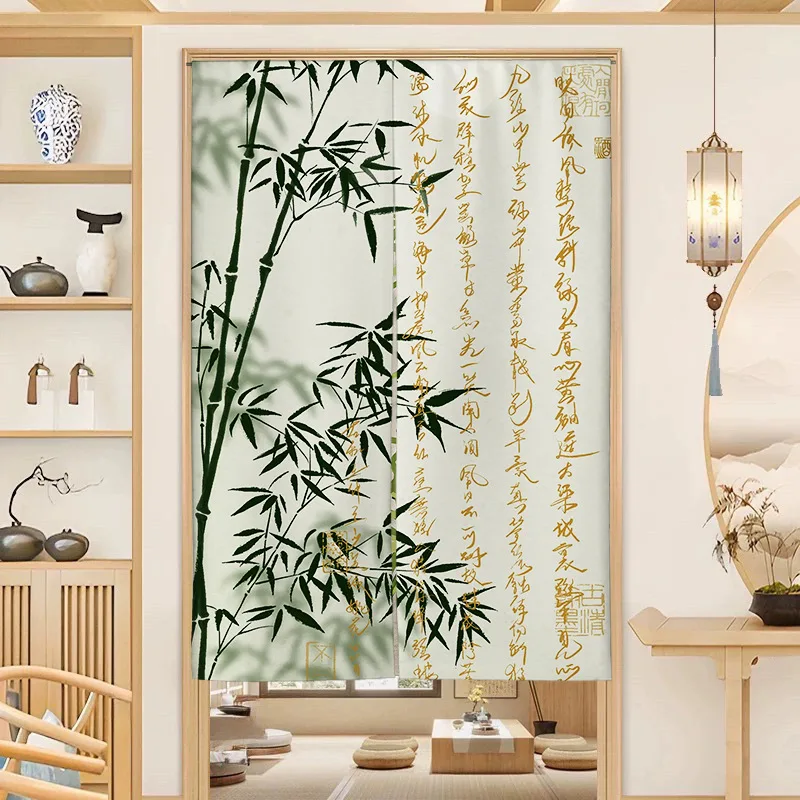 Green Bamboo Noren Linen Door Curtain Half Panel Home Decor Partition Enhance spatial aesthetics Can be used as a partition