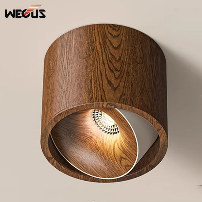 New Walnut Retro Ceiling Light Japanese Surface Mounted Adjustable Anti-Glare Eye-Friendly Downlight for Living Corridor Balcony