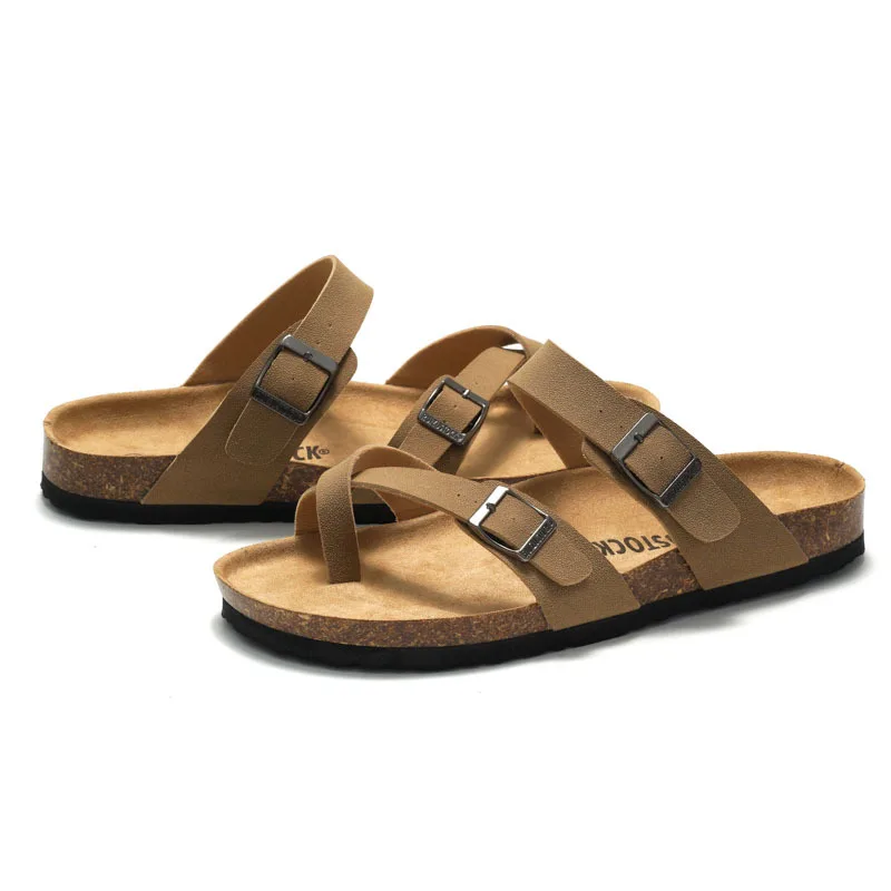 Women's Flat Cork Sandals, Toe Loop Crisscross Strap Summer Sandals, Retro Style & Casual Sandals With Adjustable Strap Buckle