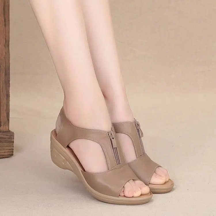 2025 Summer Women Sandals Flat Women Shoes  Ladies Roman Sandals Zipper Wedge Sandals Plus Size - Image 6