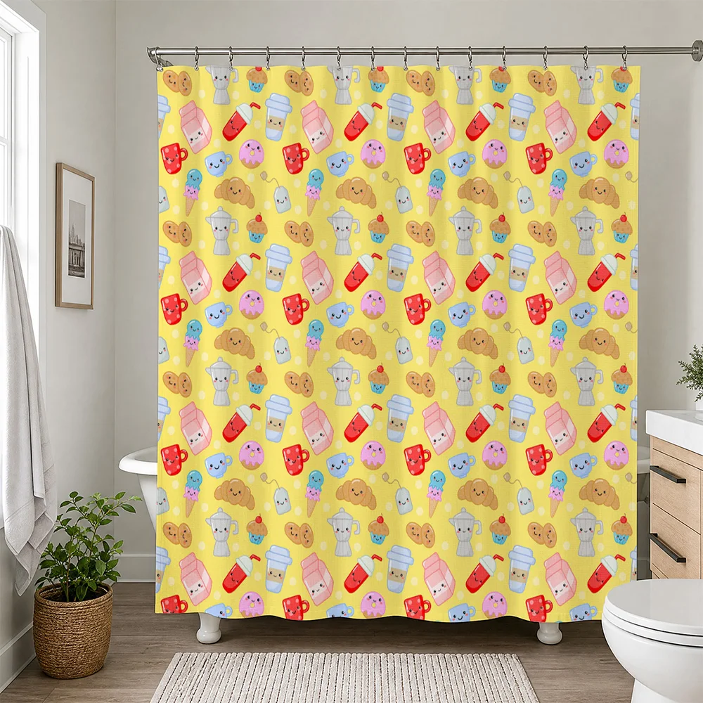 

Fun Cartoon Food Pattern Shower Curtain Waterproof Shower Liner Bathroom Decor for Kids Cute Nursery Shower Curtain Accessories
