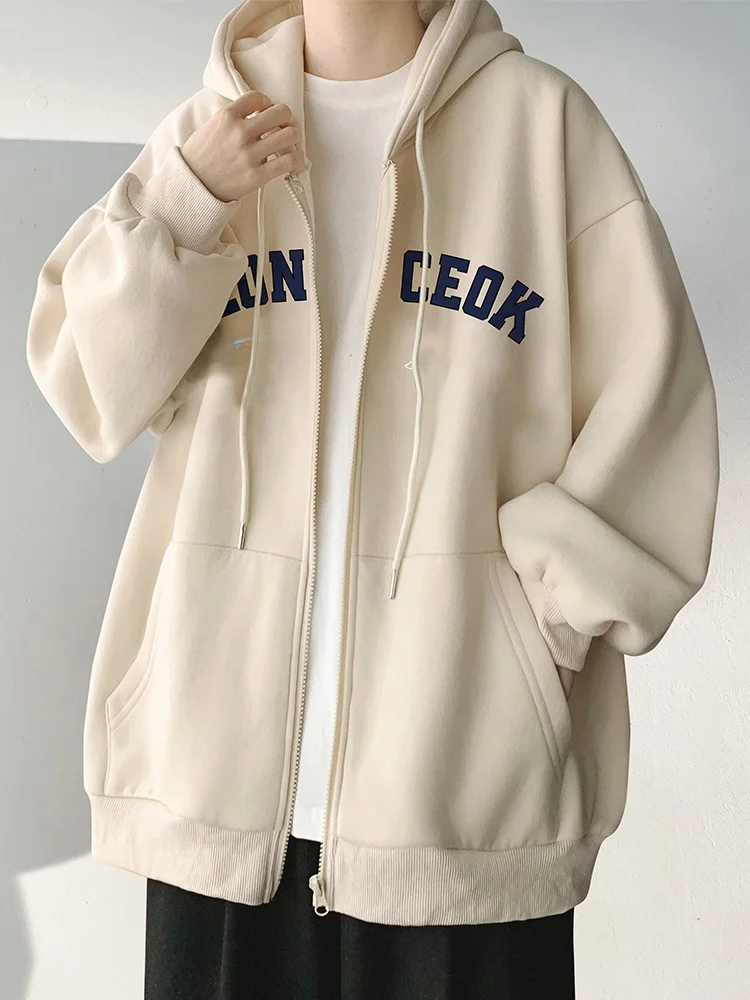 

American Sle Men's Hooded Open Cardigan Jaet Spring Autumn New Sportswear Thiened Polyester Fiber Casual Youth Faion