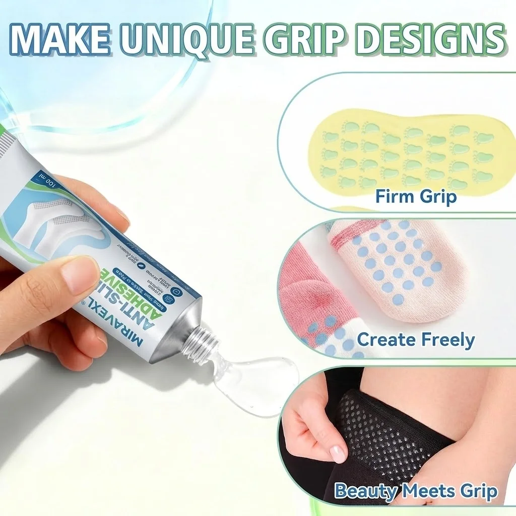 Sock Stop Liquid Silicone Non-Slip Glue with Stencil DIY Grip Adhesive for Socks Slippers Yoga Mats Carpet Floor Mat Pack