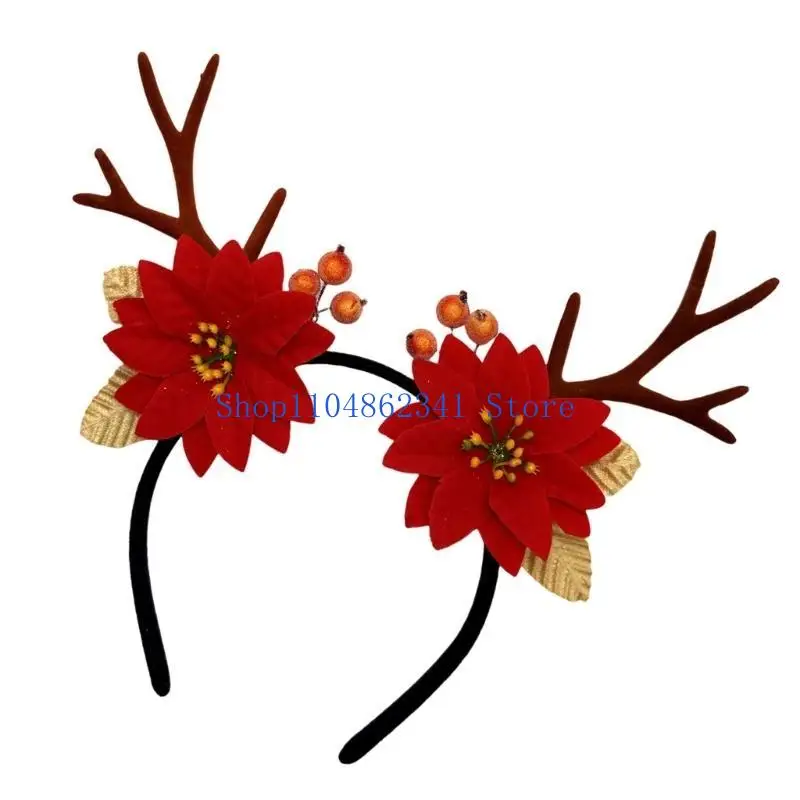 

5asd Christmas Antler Headband Party Costume Flower Party Karaoke Punk Photo Props Party Hair Hoop Cosplay