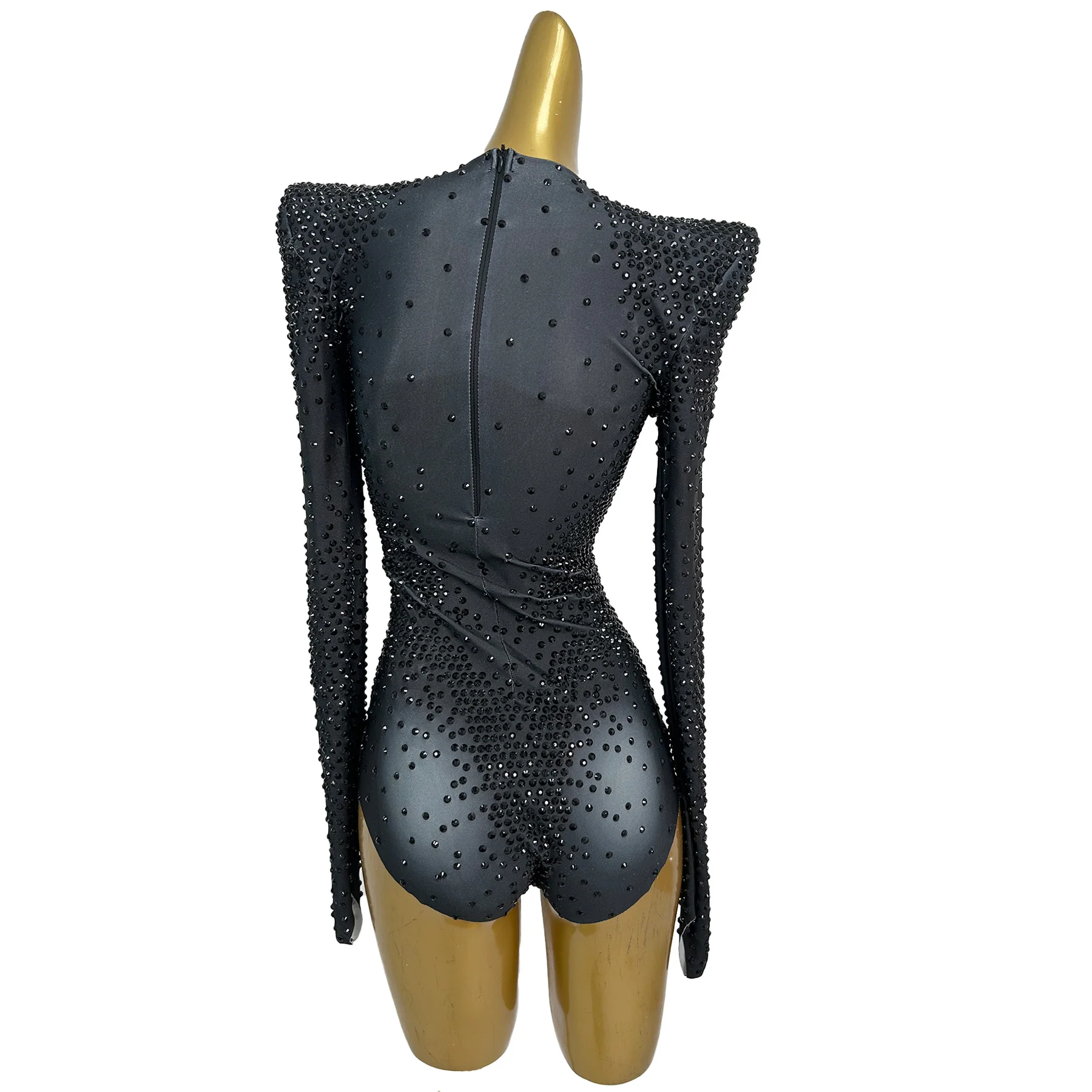 Duhei High Stretch Spandex Oversized Women Jumpsuit Black Rhinestone Tight Shorts Bar Dancer Performance Outfit Party Dress