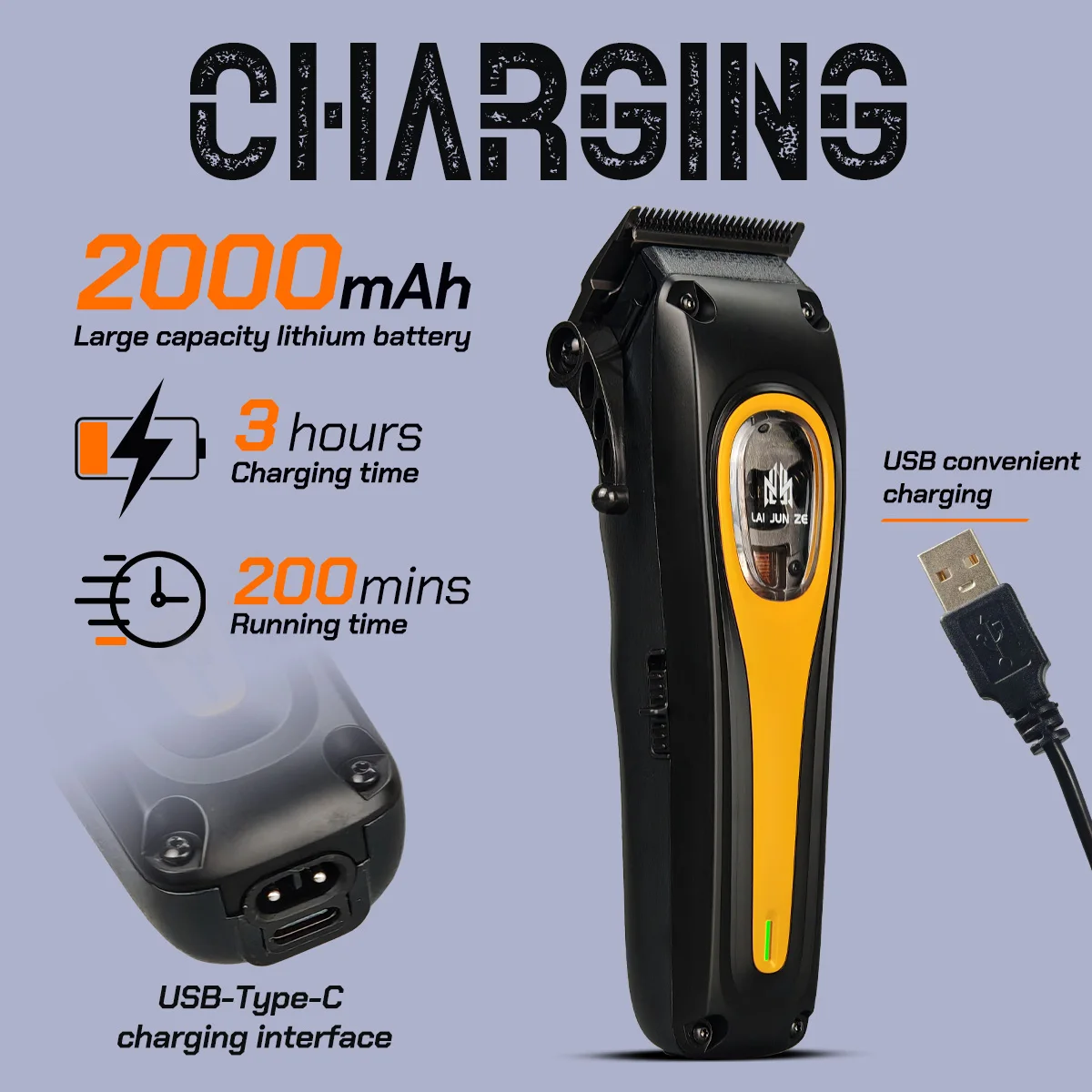 プロ仕様電動バリカン BRD 953 ヘアトリマー ベクターモーター搭載 12000RPM DLCテーパーブレード 2000mAh 理髪店用マシン